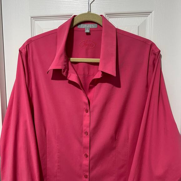Foxcroft Non Iron Button Up Shaped Fit Top Women’s Size 18W Pink Stretch - Picture 3 of 10